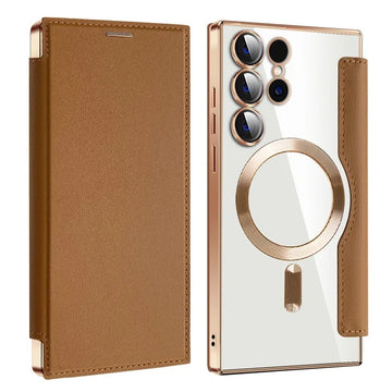 Husa MagFlip pentru Samsung S24 Ultra, Magnet, RFID Protect, Piele, Chrome Edge - Auriu