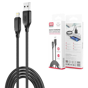 Cablu Date si Incarcare XO NB235, USB-A la Lightning, 2.4A, Braided, 1m - Alb