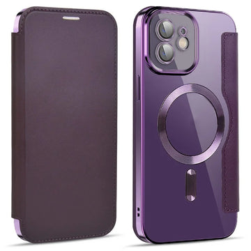 Husa MagFlip pentru iPhone 12, Magnet, RFID Protect, Piele, Chrome Edge - Mov