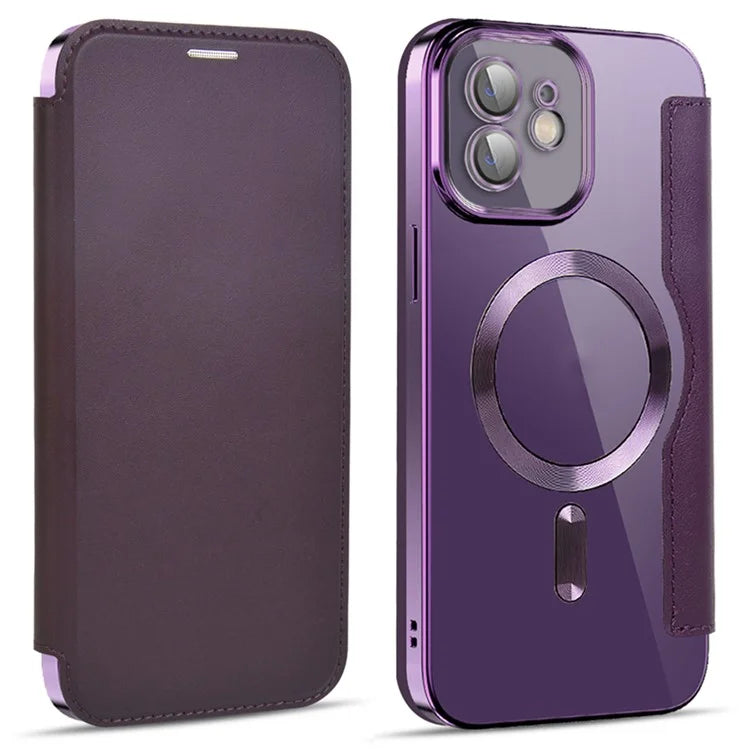 Husa MagFlip - iPhone 12, Magnet, RFID protect, Leather, Chrome Edge, Purple