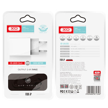 Incarcator Retea + Cablu Lightning XO L73, 2.4A, 1xUSB-A, QC 3.0 - Alb