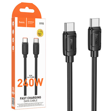 Cablu Date si Incarcare Hoco X115, USB-C, PD240W, QC3.0, 1m - Negru