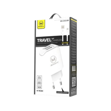 Incarcator Retea + Cablu Lightning Maxcell CDQ086, 5V, 2.1A, 2xUSB-A - Alb