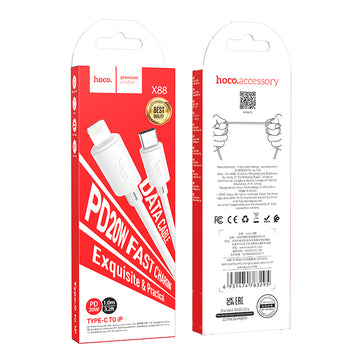 Cablu Date si Incarcare Hoco X88, USB-C la Lightning, PD20W, QC3.0, 1m - Alb