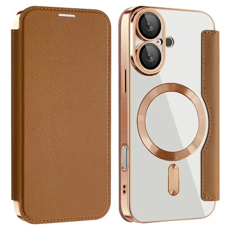 Husa MagFlip - iPhone 16, Magnet, RFID protect, Leather, Chrome Edge, Gold