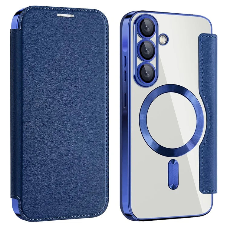 Husa MagFlip - Samsung A36 (A366), Magnet, RFID protect, Leather, Chrome Edge, Navy Blue