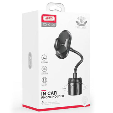 Suport Auto XO C105, cu Cleme Laterale, Montaj Cup Holder, MultiAngle, Brat Flexibil - Negru