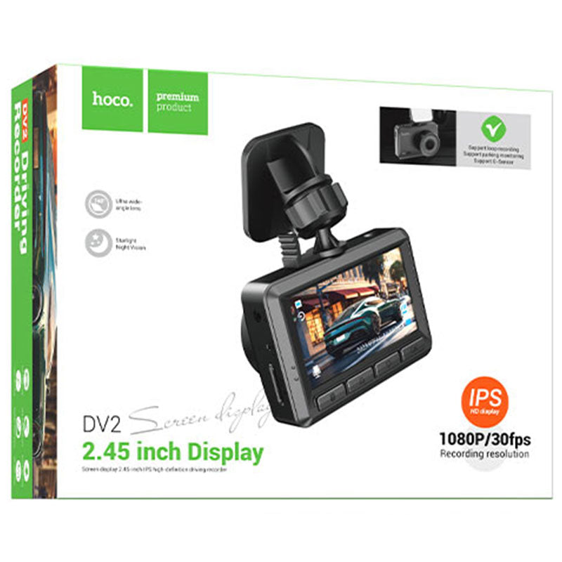 Hoco (DV2) - Camera de bord, LCD HD 2.45", acumulator 200mAh, cablu Back 5.5m, TF Card, Black