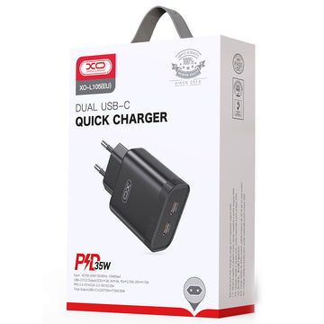 Incarcator Retea XO L105, 35W, 2xUSB-C, PD - Negru