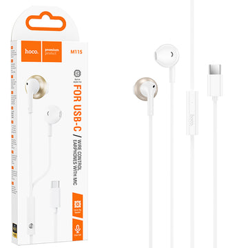 Casti cu Fir Hoco M115, In Ear, USB-C, 1.2m Cablu - Alb