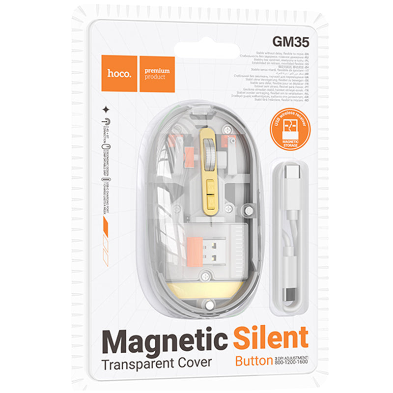 HOCO (GM35) - Mouse Dual, BT 5.0/ Wireless 2.4G, 1.600 DPI, 5 Buttons, Clear/Grey