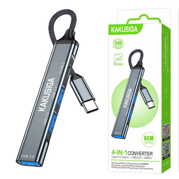 Adaptor MultiHub USB Kaku KSC-1417, USB-C la 1xUSB-C, 1xUSB 3.0, 2xUSB 2.0, 4in1, 60cm - Gri
