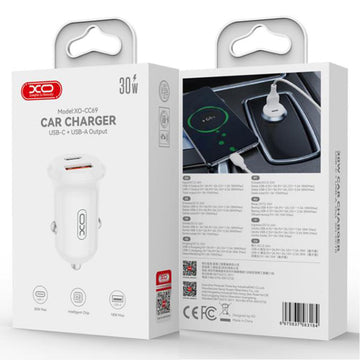 Incarcator Auto XO CC69, PD30W, 1xUSB-C, 1xUSB, MiniSmart - Alb