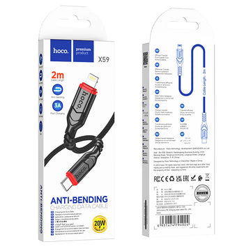Cablu Date si Incarcare Hoco X59, USB-C la Lightning, PD20W, QC3.0, Braided, 2m - Negru