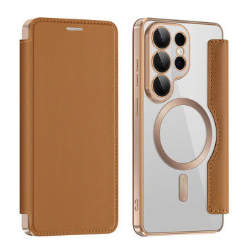 Husa MagFlip pentru Samsung S26 Ultra, Magnet, RFID Protect, Piele, Chrome Edge - Auriu