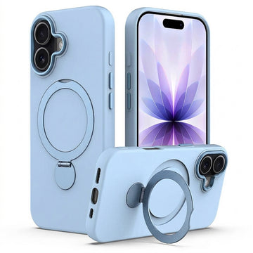 Husa SoftRing pentru iPhone 15, Magnetica, UltraSoft, Stand Ring, Microfiber + PC - Albastru