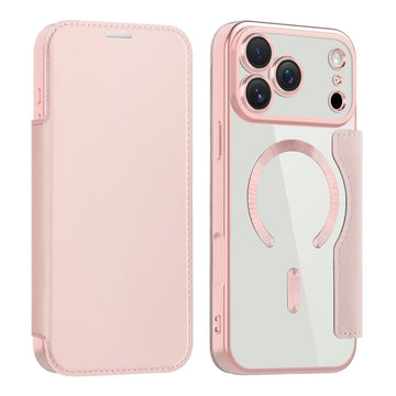 Husa MagFlip pentru iPhone 17 Pro Max, Magnet, RFID Protect, Piele, Chrome Edge - Roz