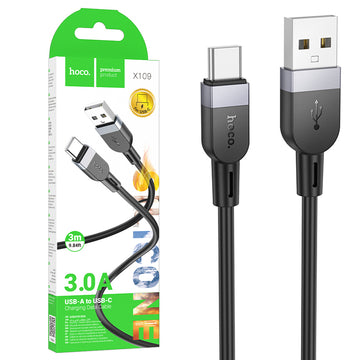 Cablu Date si Incarcare Hoco X109, USB-A la USB-C, 3A, 3m - Negru