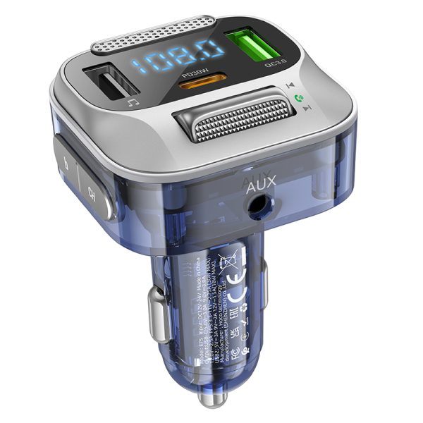 Modulator FM Hoco E75, 30W, 1xUSB-C, 1xUSB-A, PD, QC 3.0 - Negru