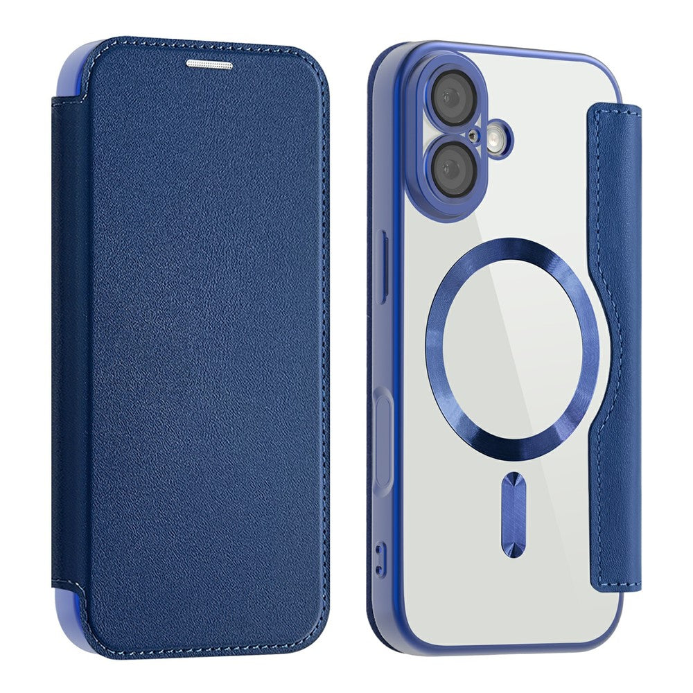 Husa MagFlip pentru iPhone 17, Magnet, RFID Protect, Piele, Chrome Edge - Bleumarin
