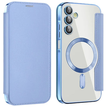 Husa MagFlip pentru Samsung A15, Magnet, RFID Protect, Piele, Chrome Edge - Albastru cer