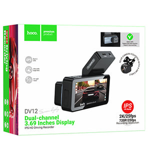 Camera Video Hoco DV12, pentru Masina, LCD iPhoneS 2K, GPS, 720x25fps + Camera Spate cu Fir 6m - Gri