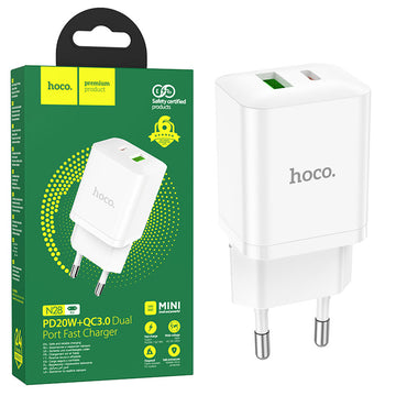 Incarcator Retea Hoco N28, 20W, 1xUSB-C, 1xUSB-A, PD, QC 3.0 - Alb