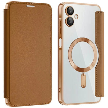 Husa MagFlip pentru Samsung A06, Magnet, RFID Protect, Piele, Chrome Edge - Auriu