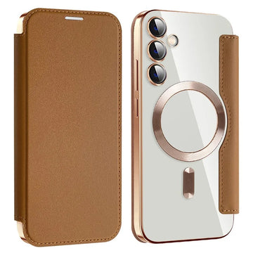 Husa MagFlip pentru Samsung S23 FE, Magnet, RFID Protect, Piele, Chrome Edge - Auriu