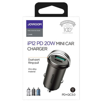 Incarcator Auto Joyroom C-A45, Mini, 20W, 1xUSB-C, 1xUSB-A, PD, QC 3.0, Ring-Pull - Negru