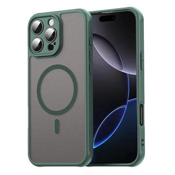 Husa MagFrost Pro pentru iPhone 15 Pro Max, Matte MagSafe, Frosted - Frame deep verde