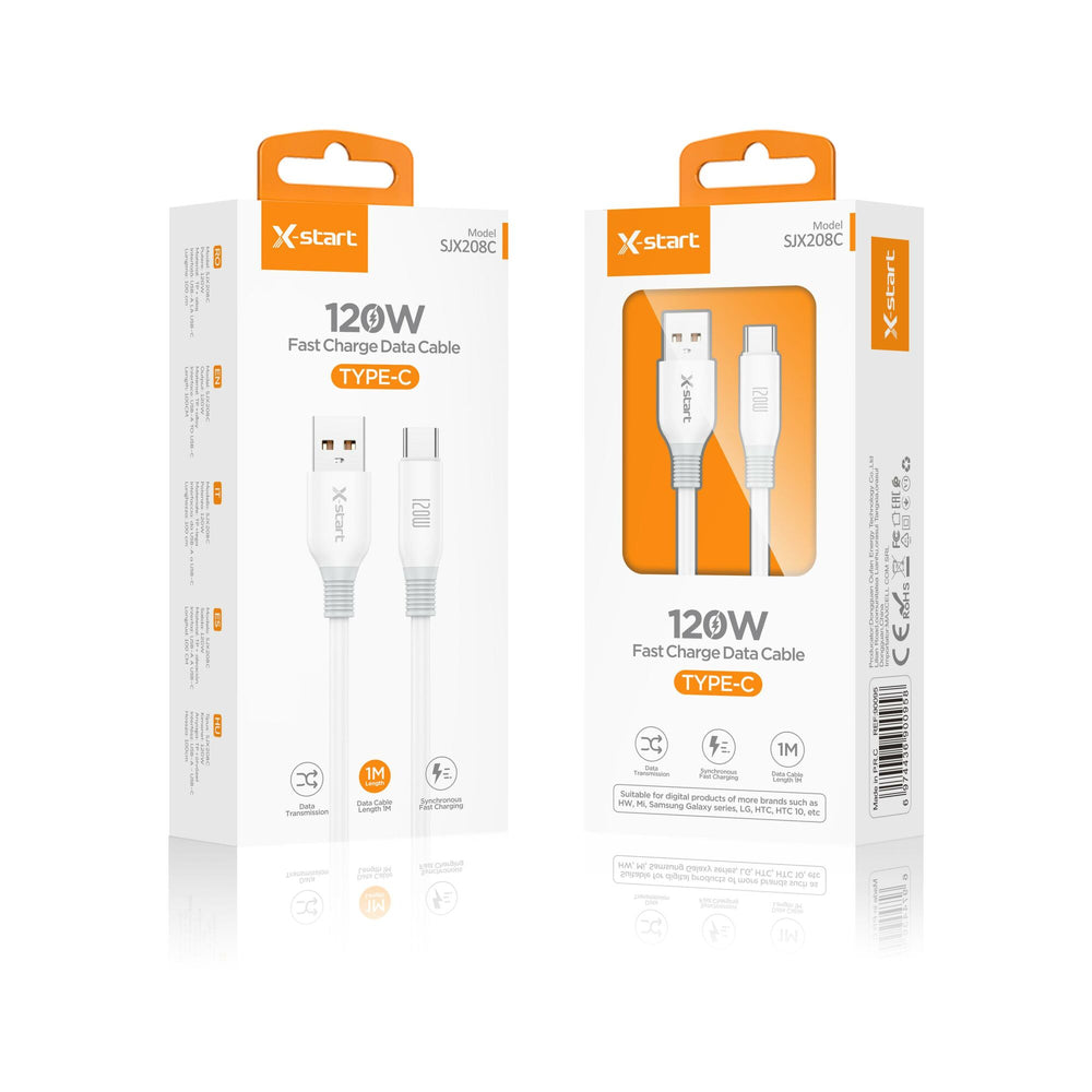 X-Start (SJX208C) - Cablu Date si Incarcare, USB-A la USB-C, 120W, 1m, Soft Texture, White