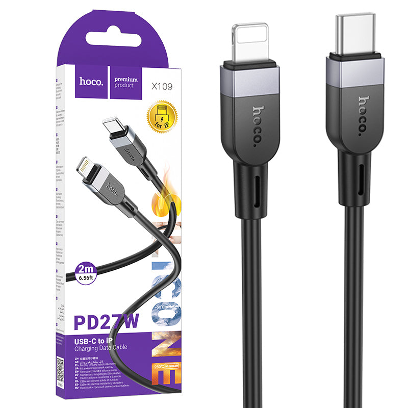 Hoco (X109) - Cablu Date si Incarcare, USB-C la Lightning, PD27W, QC3.0, 2m, Black