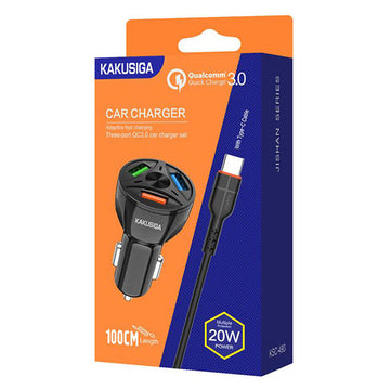 Incarcator Auto + Cablu USB-C Kaku KSC-493, 20W, 3xUSB-A, QC 3.0 - Negru