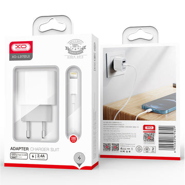 Incarcator Retea + Cablu Lightning XO L97, 2.4A, 1xUSB-C, 1xUSB-A, PD, QC 3.0 - Alb