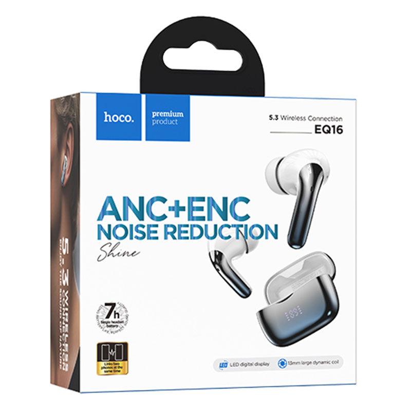 Hoco (EQ16) - Casti Wireless, Ear Buds, BT 5.3, 180h StandBy, 320mAh, ANC, Glaze, Blue
