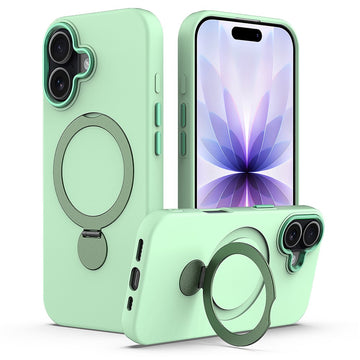 Husa SoftRing pentru iPhone 15, Magnetica, UltraSoft, Stand Ring, Microfiber + PC - Verde