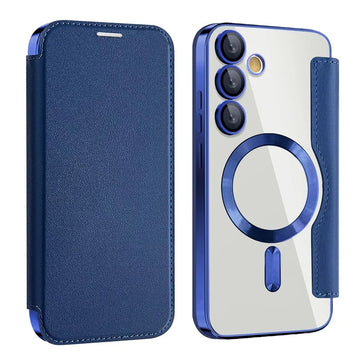Husa MagFlip pentru Samsung S24 FE, Magnet, RFID Protect, Piele, Chrome Edge - Bleumarin
