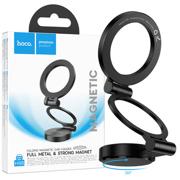 Suport Auto Magnetic Hoco H98, Suction, Pliabil cu Inel, Montaj Bord/Parbriz - Negru