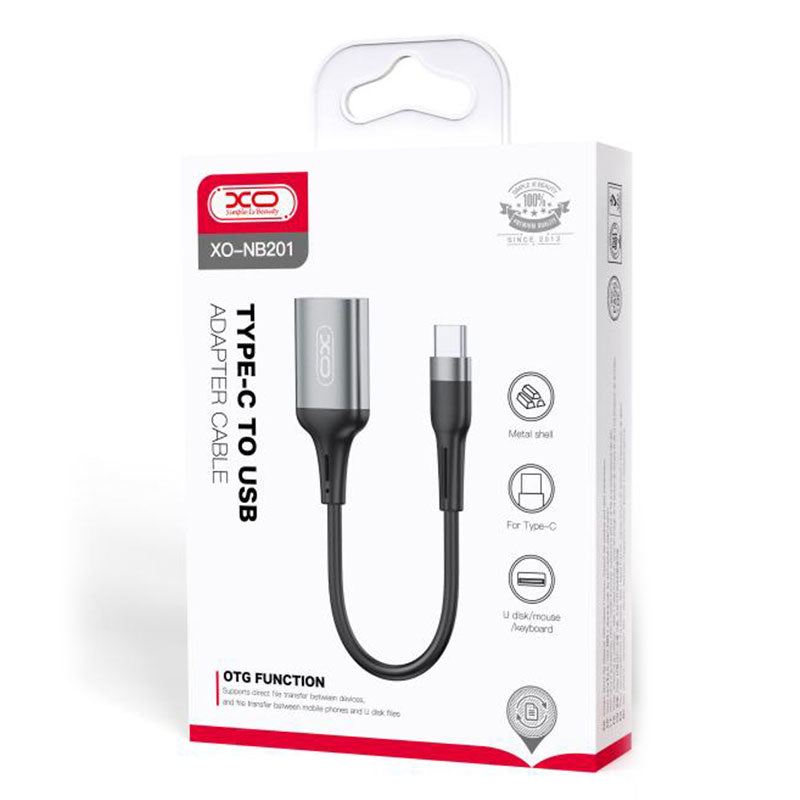 Cablu OTG Transfer XO NB201, USB-A la USB-C, 15cm - Negru