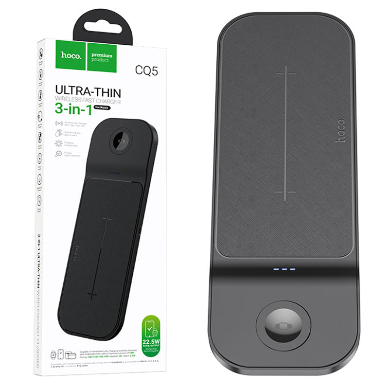 Hoco (CQ5) - Statie Incarcare Wireless, Magsafe, 22.5W, 5V, 3A, Qi Charging, 3 in 1, Black