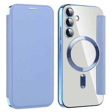 Husa MagFlip pentru Samsung S23 FE, Magnet, RFID Protect, Piele, Chrome Edge - Albastru cer