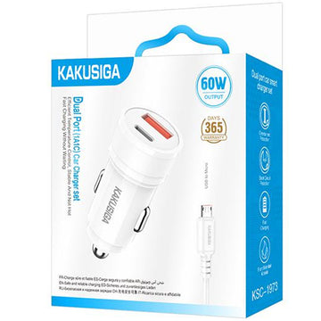 Incarcator Auto Kaku KSC-1973, PD60W, 1xUSB-C, 1xUSB + Cablu MicroUSB, 1m - Alb