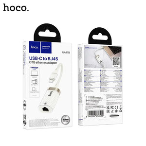 Adaptor OTG Hoco UA41B, USB-C la Retea Ethernet 100Mbps - Alb