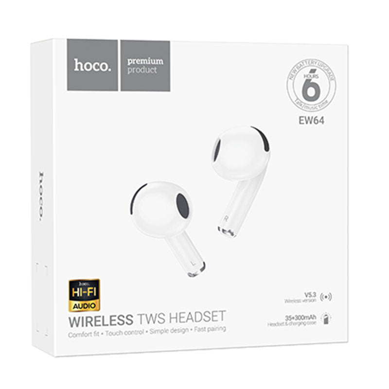 Hoco (EW64) - Casti Wireless, Ear Buds, BT 5.3, 180h StandBy, 300mAh, Slide Tuning, White