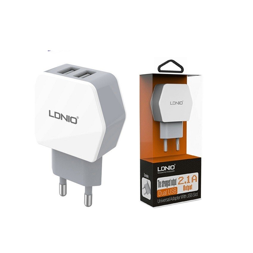 Incarcator Retea + Cablu Lightning Ldnio AC61-I, 1m, 2xUSB-A, 2.1A - Alb