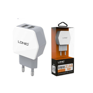 Incarcator Retea + Cablu Lightning Ldnio AC61-I, 1m, 2xUSB-A, 2.1A - Alb