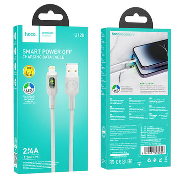 Cablu Date si Incarcare Hoco U120, USB-A la Lightning, 2.4A, LED Power, 1.2m - Gri