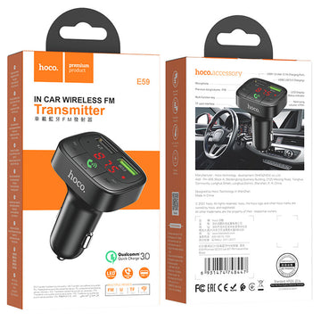Modulator FM Hoco E59, 18W, 5V, 3.1A, 2xUSB-A, QC 3.0 - Negru