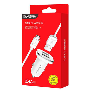 Incarcator Auto + Cablu MicroUSB Kaku KSC-318, 18W, 2.4A, 2xUSB-A, QC 3.0 - Alb
